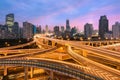 Beautiful Shanghai city with interchange overpass at nightfall i Royalty Free Stock Photo