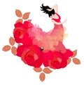 Beautiful Shawl, Like A Fabulous Bird. Large Red Roses Symbolize A Blooming Garden