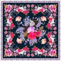 Beautiful shawl with white horses, paisley and bouquets of garden flowers