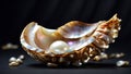 Beautiful shell with pearls on a dark background Royalty Free Stock Photo