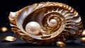 Beautiful shell with pearls on a dark background shiny Royalty Free Stock Photo