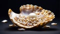 Beautiful shell with pearls on a dark background shiny jewelry glamour