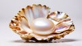 Beautiful shell pearls on a light background luxury present