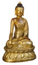 Beautiful shining classical Buddha Shakyamuni. Siddhartha Gautama. Golden statue with open eyes isolated on the white