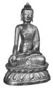 Beautiful shining classical Buddha Shakyamuni. Siddhartha Gautama. Golden statue with open eyes isolated on the white