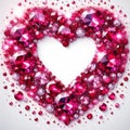 beautiful shining rubies in a heart shape for a romantic border on white background Royalty Free Stock Photo