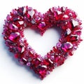 beautiful shining rubies in a heart shape for a romantic border on white background Royalty Free Stock Photo