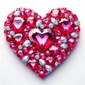 beautiful shining rubies in a heart shape for a romantic border on white background Royalty Free Stock Photo