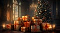 Beautiful shiny Christmas gifts for the holiday under the Christmas tree Royalty Free Stock Photo