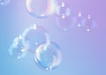 Beautiful shiny transparent blue soap bubbles float texture background. freshness natural summer background. Royalty Free Stock Photo