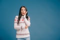 beautiful shocked woman posing in winter Royalty Free Stock Photo