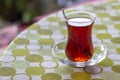 Beautiful shoot of red colored turkish tea in traditional glass