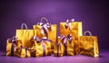 Beautiful shopping bag with Christmas gifts, with bows. AI generated Royalty Free Stock Photo