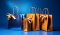 Beautiful shopping bag with Christmas gifts, with bows. AI generated Royalty Free Stock Photo