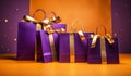 Beautiful shopping bag with Christmas gifts, with bows. AI generated Royalty Free Stock Photo