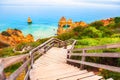 Beautiful shore of Atlantic ocean with stairs to the beach