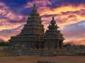 Beautiful shore temple at dusk at Mamallapuram, TN, India