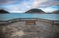 Beautiful shore view on island santa clara in atlantic ocean concha bay, san sebastian, basque country, spain Royalty Free Stock Photo