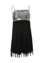 Beautiful short black party dress with paillettes on background