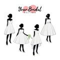 Beautiful Short Dress Bridal Boutique Logo Ideas Set, Gown Logo, Beautiful Bride with Flower Bouquet, Vector Design Royalty Free Stock Photo