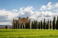 Beautiful shot of the Abbazia di San Galgano in the distance in Italy