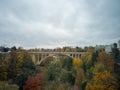 Beautiful shot of Adolphe Bridge in Luxembourg under the gloomy sky