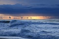 Beautiful shot of an amazing seascape an orange sunset background