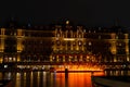 Beautiful shot of the Amstel Hotel facade in the nighttime