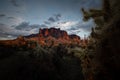 Beautiful shot of the Arizona Superstition Mountains during a gloomy day