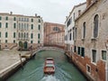 Beautiful shot of a boat in a picturesque canal of Venice