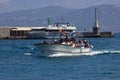 Beautiful shot of a boat in the sea in Capri Island, Naples, Italy in summer time Royalty Free Stock Photo