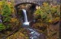 Beautiful shot of a bridge over Christine Falls, Mount Rainier National Park, Washington Royalty Free Stock Photo