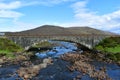 Beautiful shot of a bridge with a river underneath on mountains background in the Scottish Mores