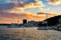 Beautiful shot of a bright sunset sky over the Split Promenade in Croatia