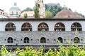 Beautiful shot of buildings with arch-shaped windows in Ljubljana, Slovenia