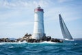 Beautiful shot of the Capo Ferro lighthouse on a rocky island
