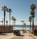 Beautiful shot of cars going down the road toward the beach in Oceanside, California