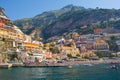Beautiful shot of the cliffside village Positano with colorful buildings by the Amalfi coast