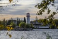 Beautiful shot of the coast with a lighthouse near Sylvan Lake in Alberta, Canada