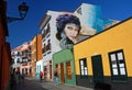 Beautiful shot of colorful buildings and mural at Calle Mequinez in Puerto de la Cruz, Tenerife