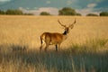 Beautiful shot of a deer on the grass field of Cabaneros National Park in Montes de Toledo, Spain