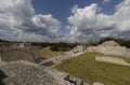 Beautiful shot of the Edzna Mayan pyramids on a cloudy day in Campeche, Mexico Royalty Free Stock Photo