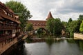 Beautiful shot of Elke\'s Bierstadl im Kettensteg Nuremberg Germany across a river on cloudy daylight