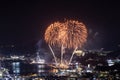 Beautiful shot of the exploding fireworks at the 2022 Yeosu Night Sea Fireworks Festival Royalty Free Stock Photo