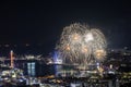 Beautiful shot of the exploding fireworks at the 2022 Yeosu Night Sea Fireworks Festival Royalty Free Stock Photo