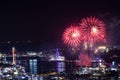 Beautiful shot of the exploding fireworks at the 2022 Yeosu Night Sea Fireworks Festival Royalty Free Stock Photo