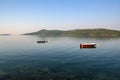 Beautiful shot of fisherman boats in Walchensee lake, Bavaria, Germany.