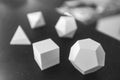 Beautiful shot of the five platonic solids printed in 3d Royalty Free Stock Photo