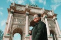 Beautiful shot of a girl in arc du triumphe