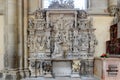 Beautiful shot of a huge sculpture with angel carvings inside Magdeburg`s cathedral